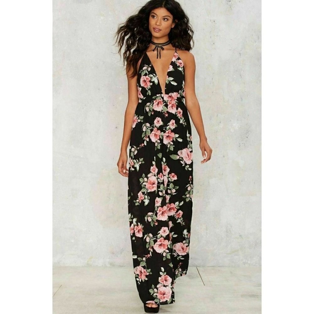 Nasty Gal 4SIENNAI Womens Black Floral Jumpsuit